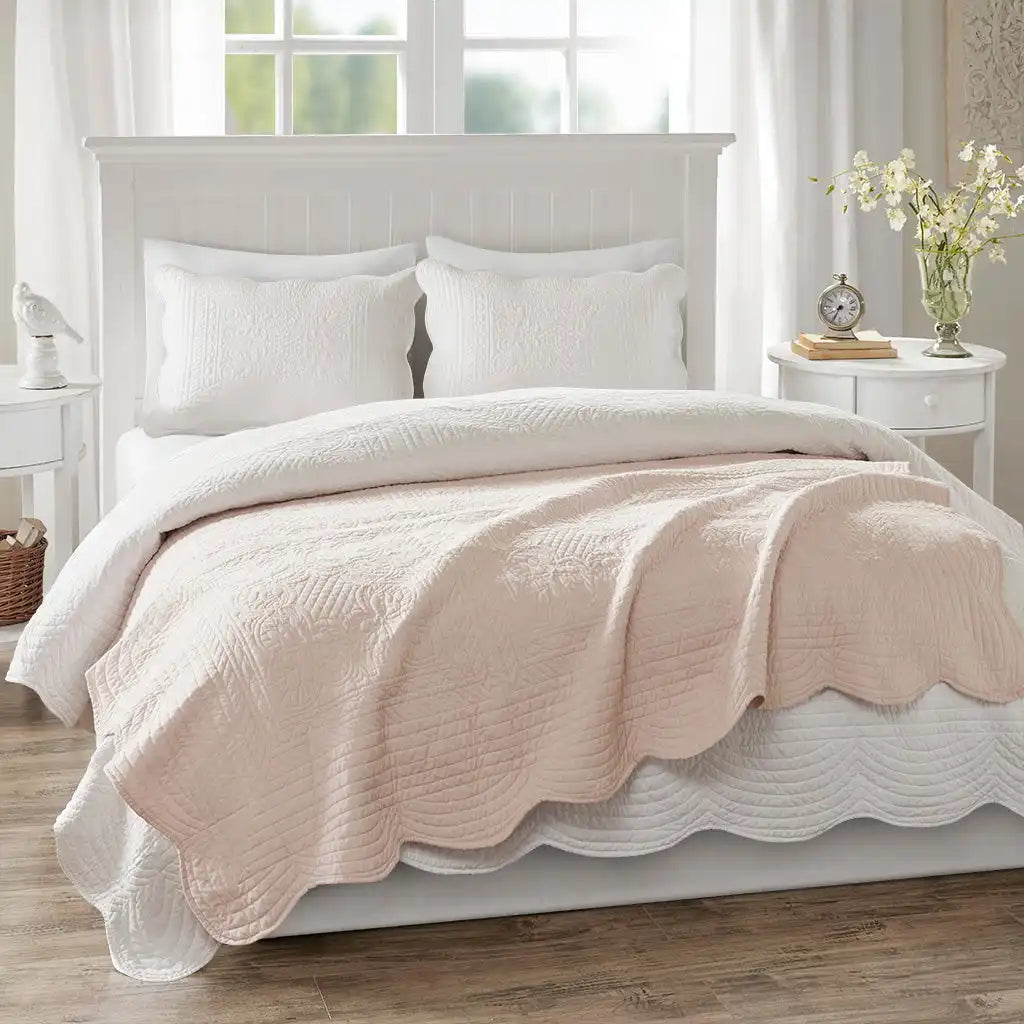 Tuscany Oversized Quilted Antimicrobial Throw with Scalloped Edges