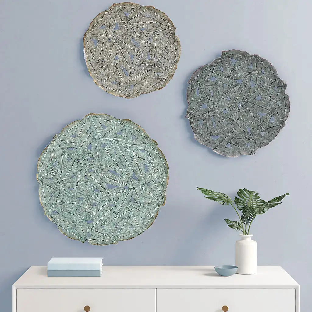 Rossi Textured Feather 3-Piece Metal Disc Wall Decor Set