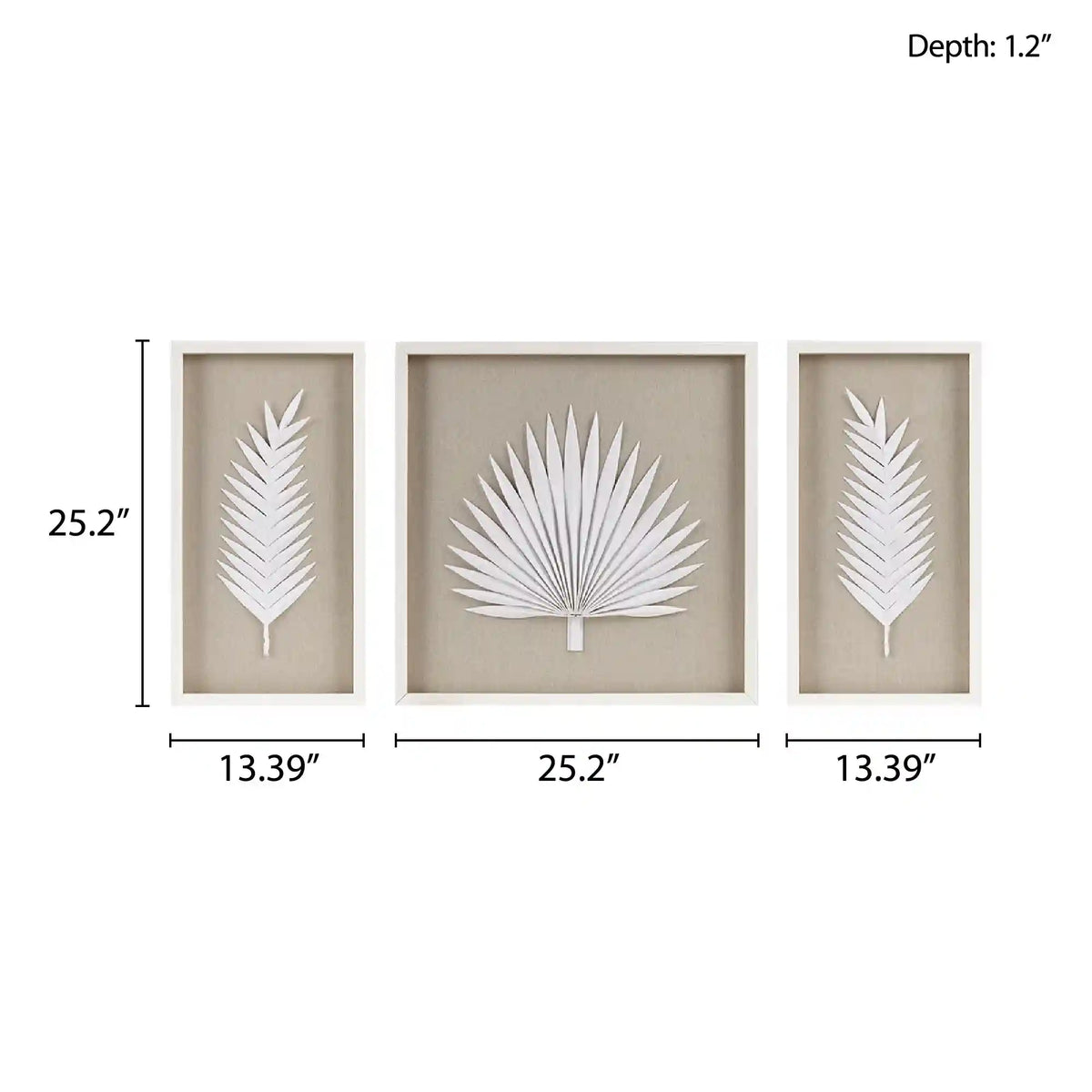 Sabal Framed Rice Paper Palm Leaves 3-Piece Shadowbox Wall Decor Set