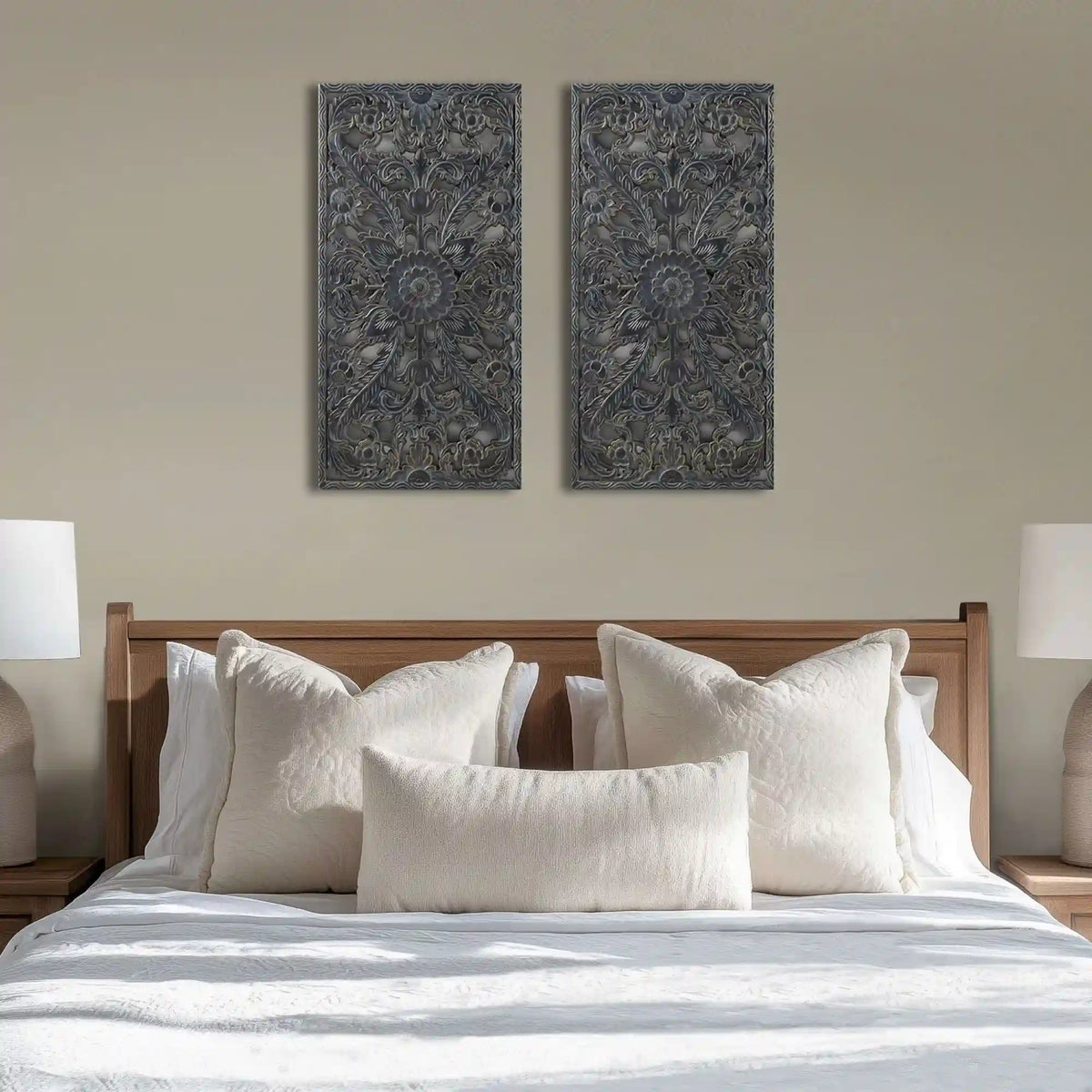 Botanical Panel Distressed Carved Wood 2-Piece Wall Decor Set