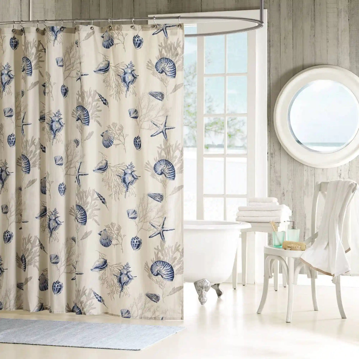 Bayside Coastal Seashell Printed Shower Curtain
