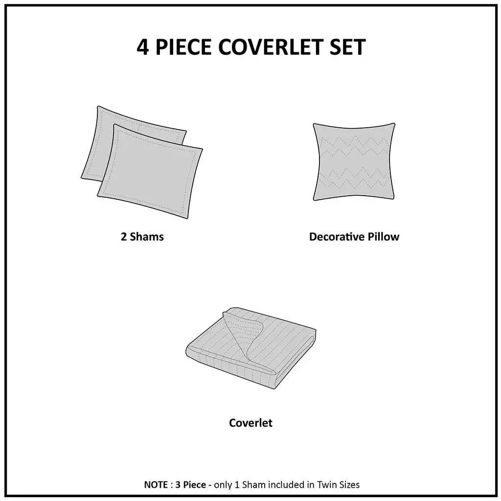 Celeste 4-Piece Microfiber Reversible Ruffle Quilt Set with Throw Pillow