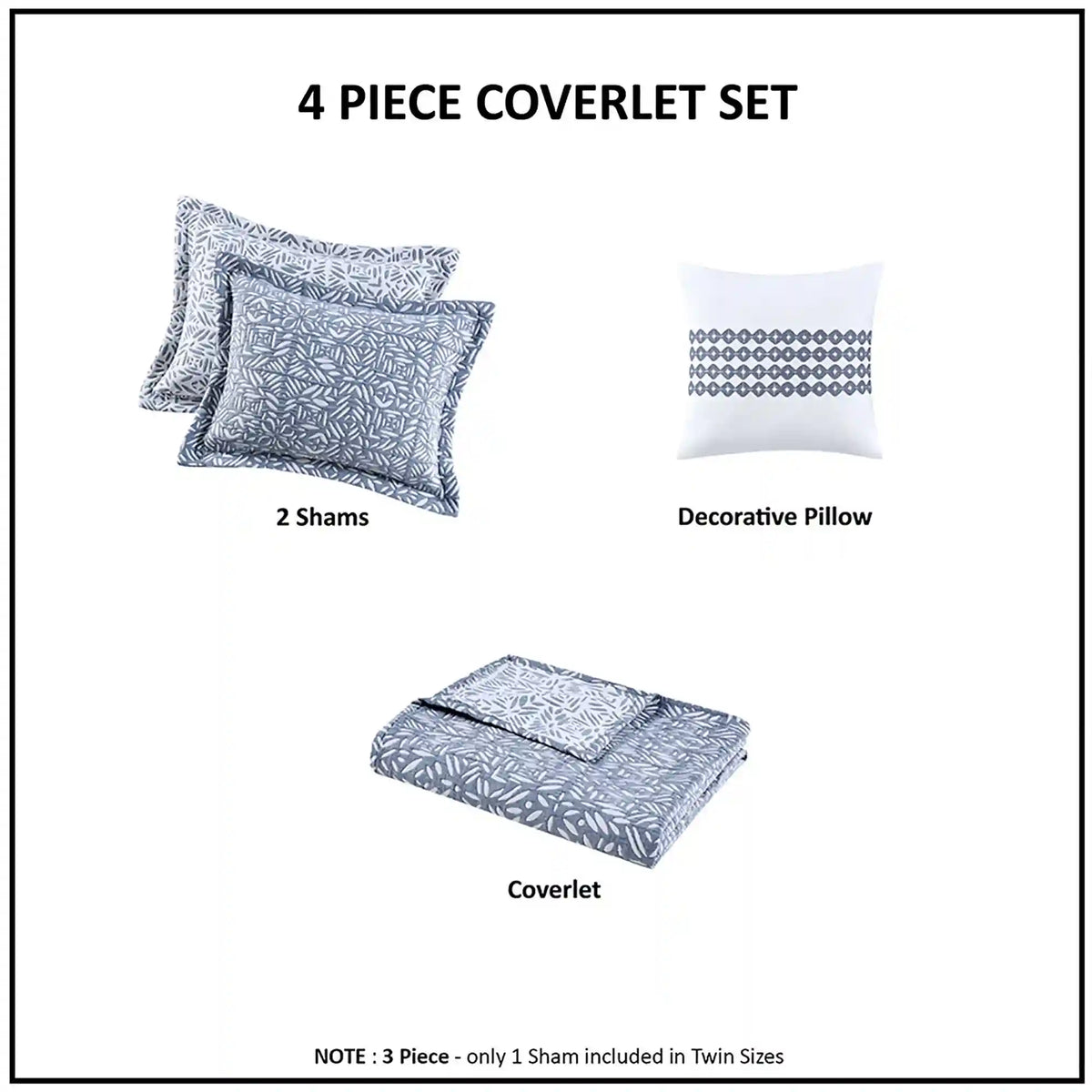 Harmony 4-Piece Oversized Reversible Matelasse Quilt Set with Throw Pillow