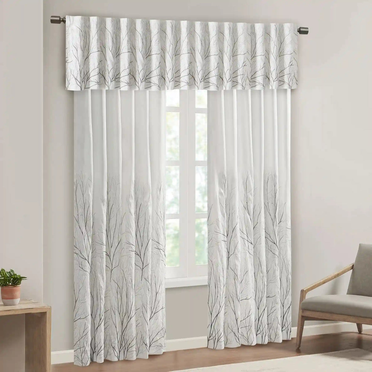 Andora Branch Embroidered Curtain Panel with Lining