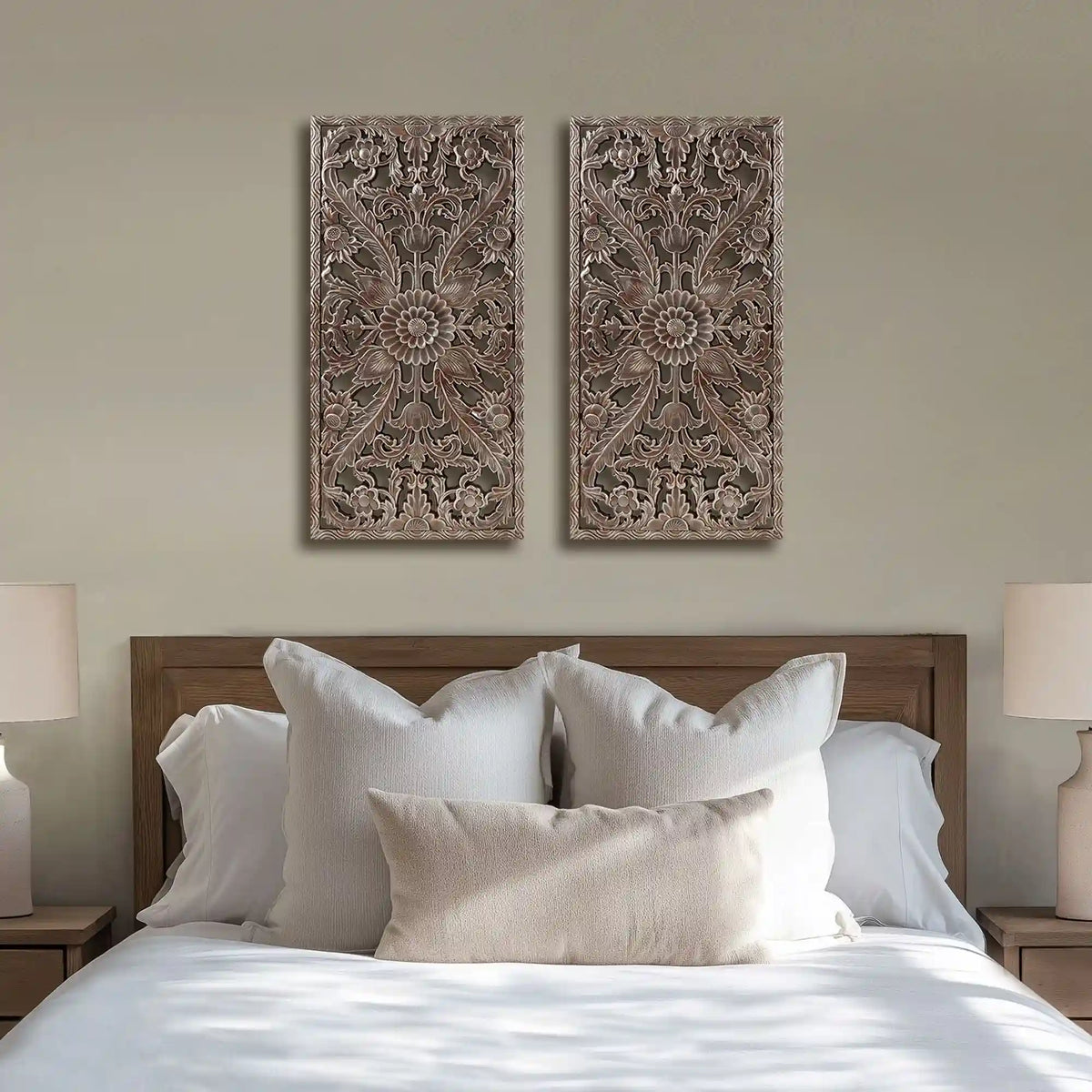 Botanical Panel Distressed Carved Wood 2-Piece Wall Decor Set