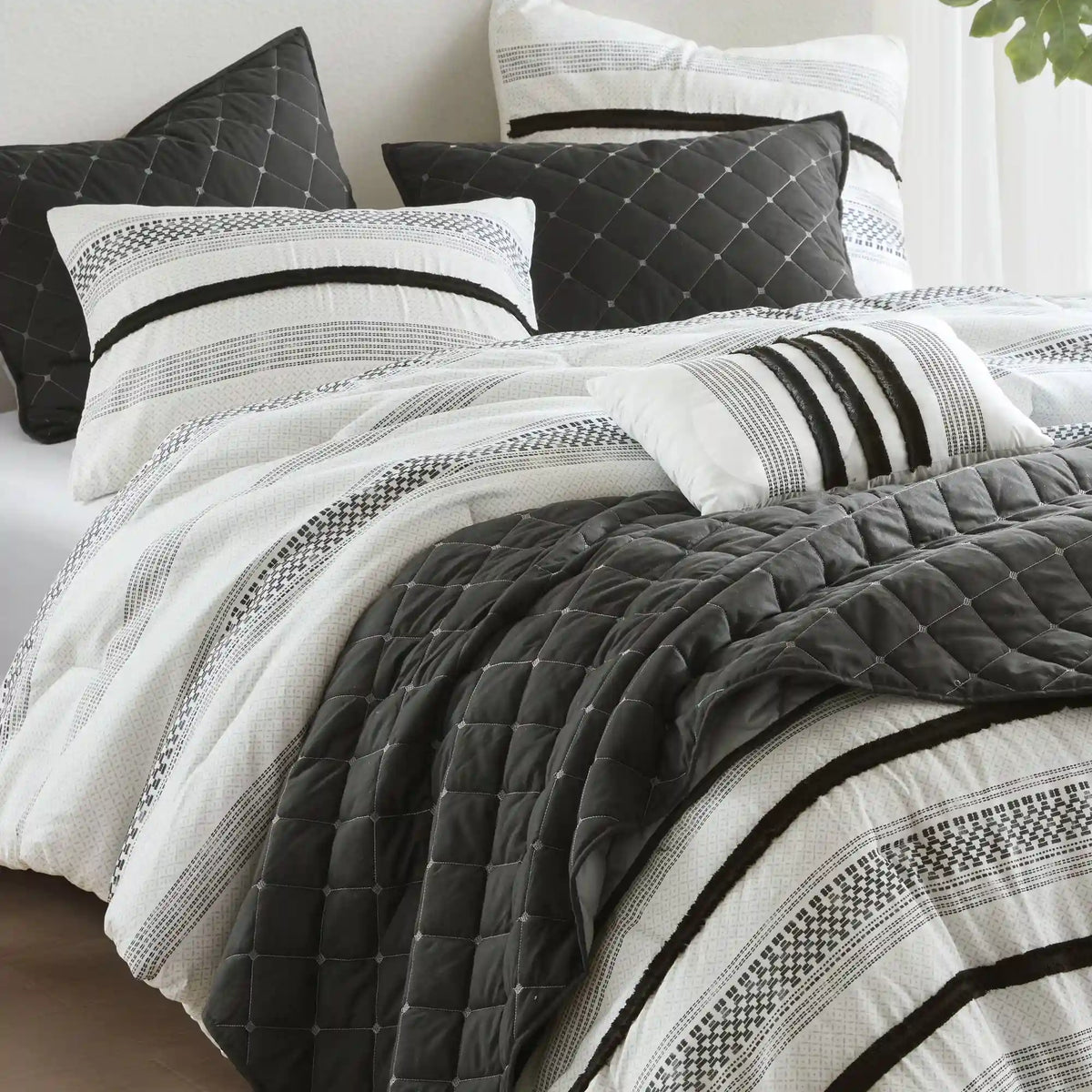 Carolina 7-Piece Stripe Comforter and Quilt Set