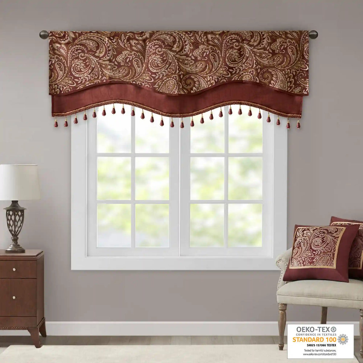 Aubrey Jacquard Window Rod Pocket Valance With Beads