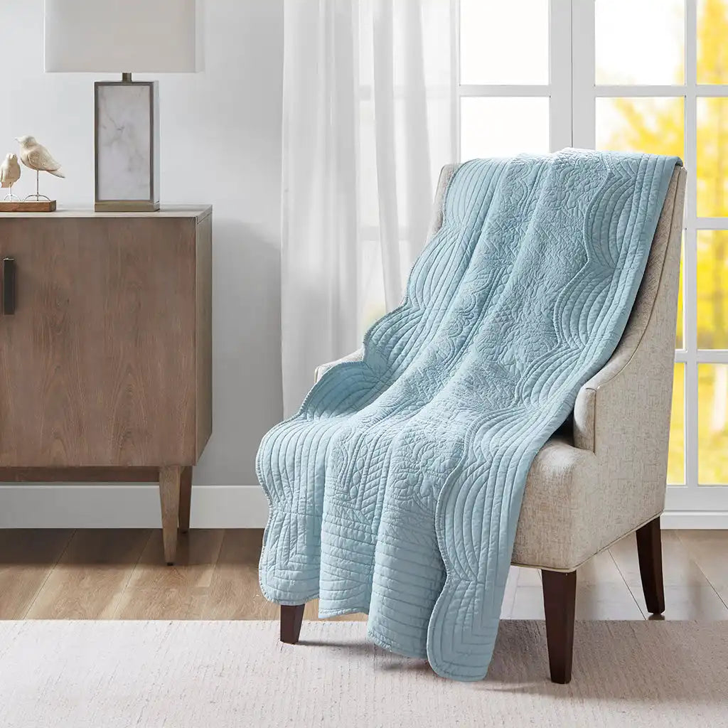 Tuscany Oversized Quilted Antimicrobial Throw with Scalloped Edges