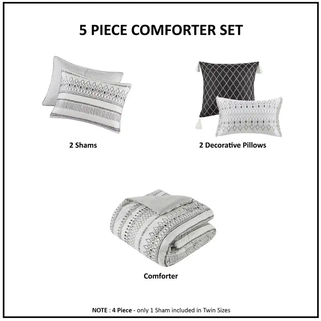 Fraser 5-Piece Printed Seersucker Antimicrobial Comforter Set with Throw Pillows