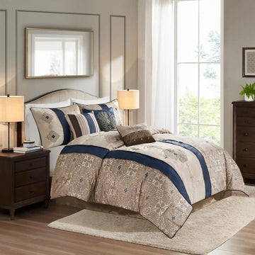 Donovan 7-Piece Jacquard Comforter Set with Throw Pillows