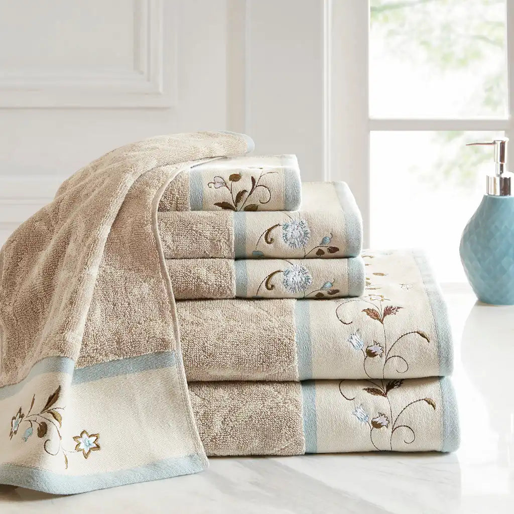Serene Embroidered Cotton Jacquard 6-Piece Towel Set