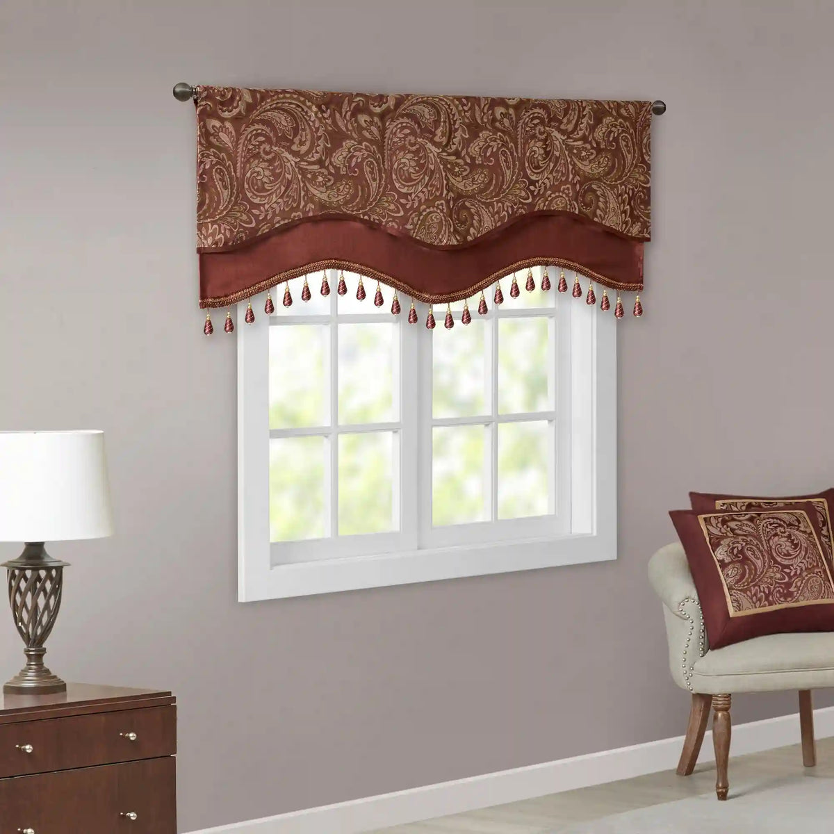 Aubrey Jacquard Window Rod Pocket Valance With Beads