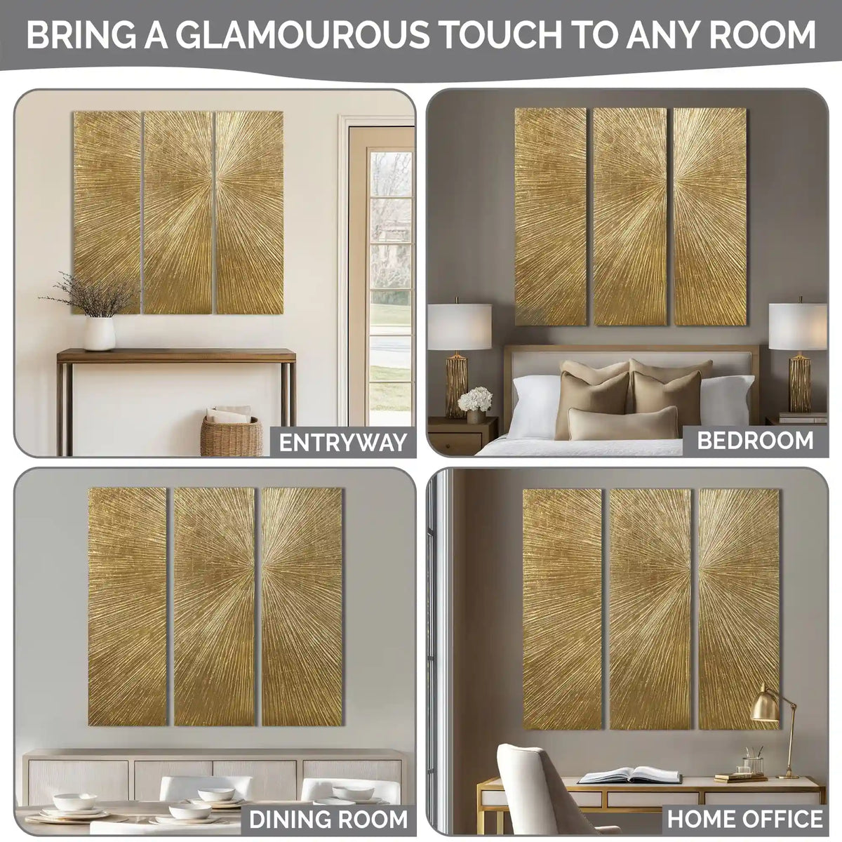 Sunburst Hand Painted Triptych 3-Piece Dimensional Resin Wall Art Set