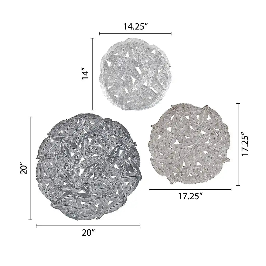 Rossi Textured Feather 3-Piece Metal Disc Wall Decor Set