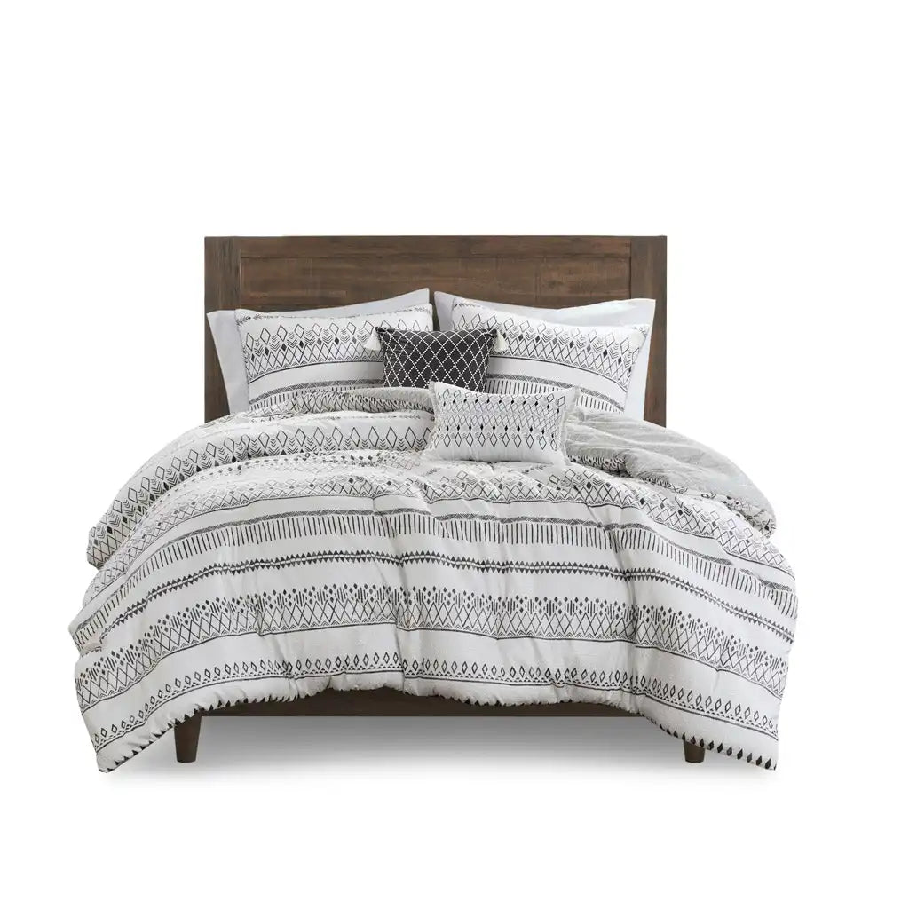 Fraser 5-Piece Printed Seersucker Antimicrobial Comforter Set with Throw Pillows