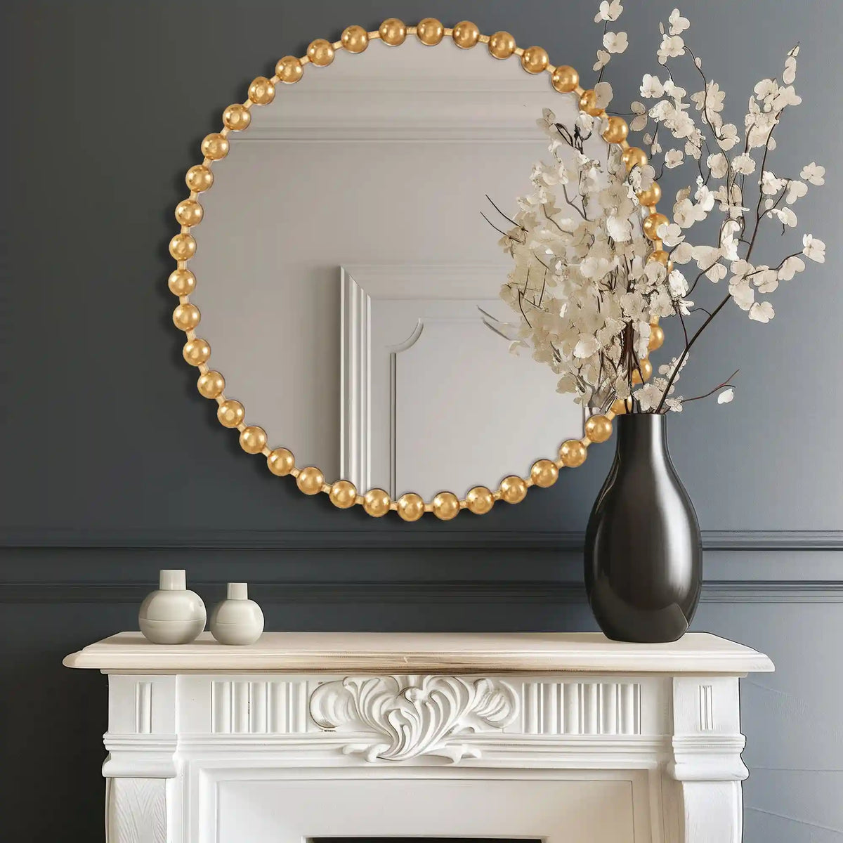 Marlowe 27" / 36" Medium Decorative Round Wall Mirror with Beaded Metal Frame