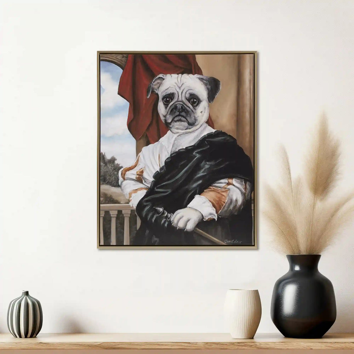 Pet Portrait Captain's Guard Pug Framed Canvas Wall Art