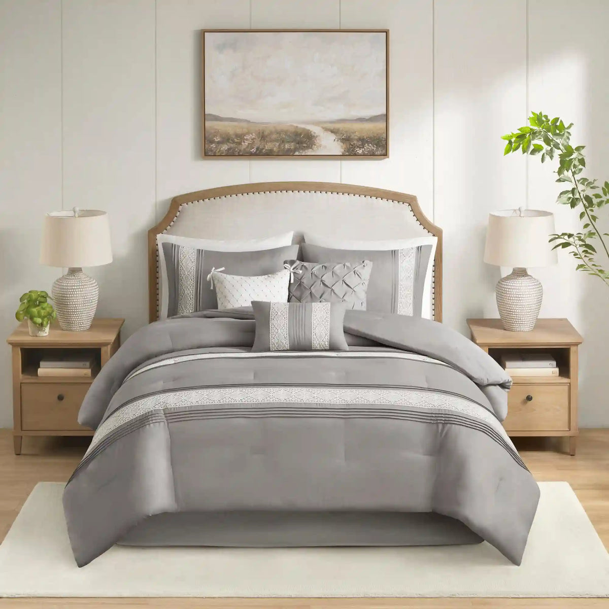 Lacey 7-Piece Lace Trim Comforter Set with Throw Pillows