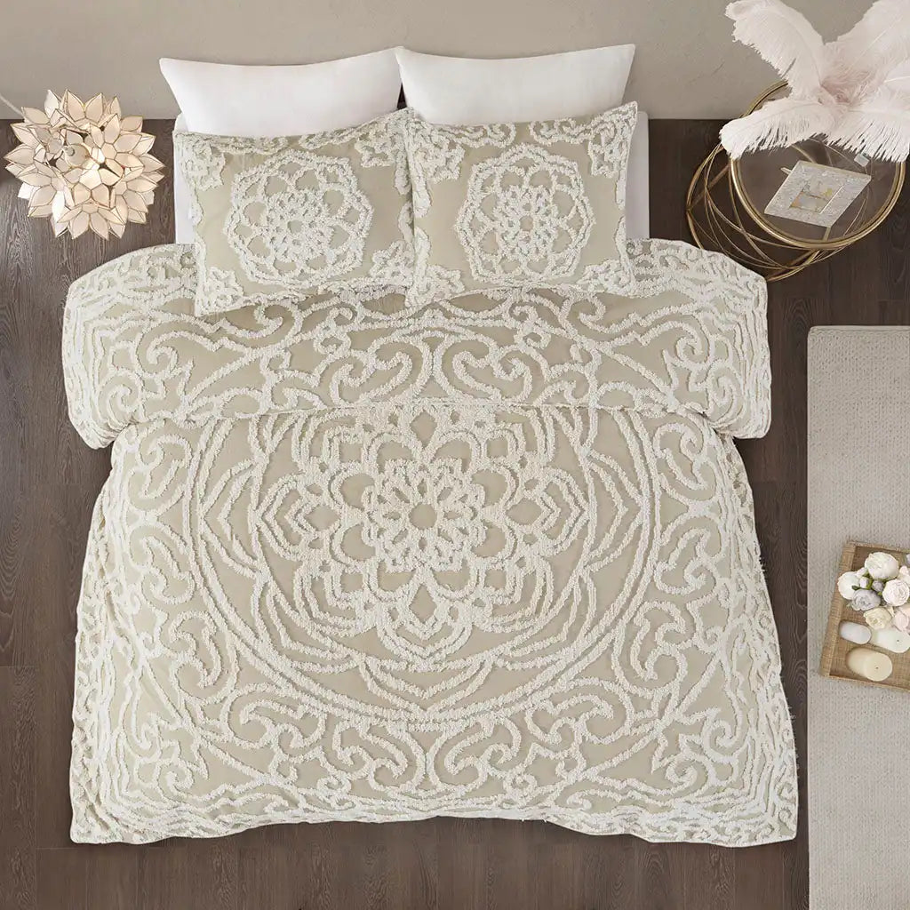 Laetitia 3-Piece Tufted Cotton Chenille Medallion Comforter Set
