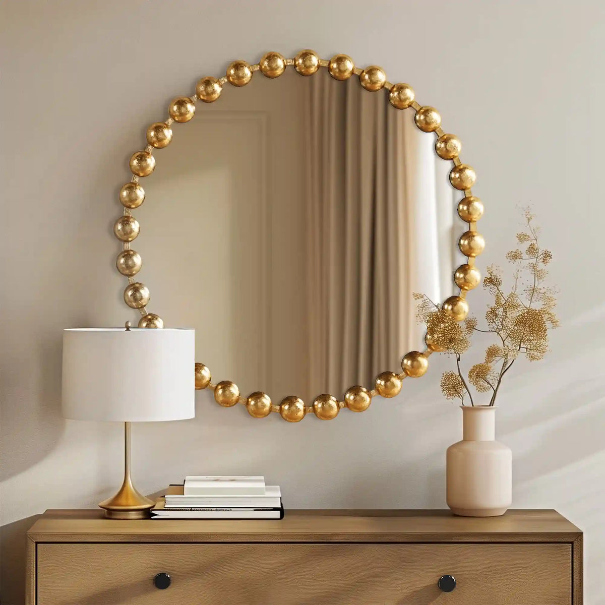 Marlowe 27" / 36" Medium Decorative Round Wall Mirror with Beaded Metal Frame
