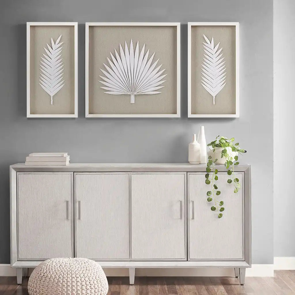 Sabal Framed Rice Paper Palm Leaves 3-Piece Shadowbox Wall Decor Set