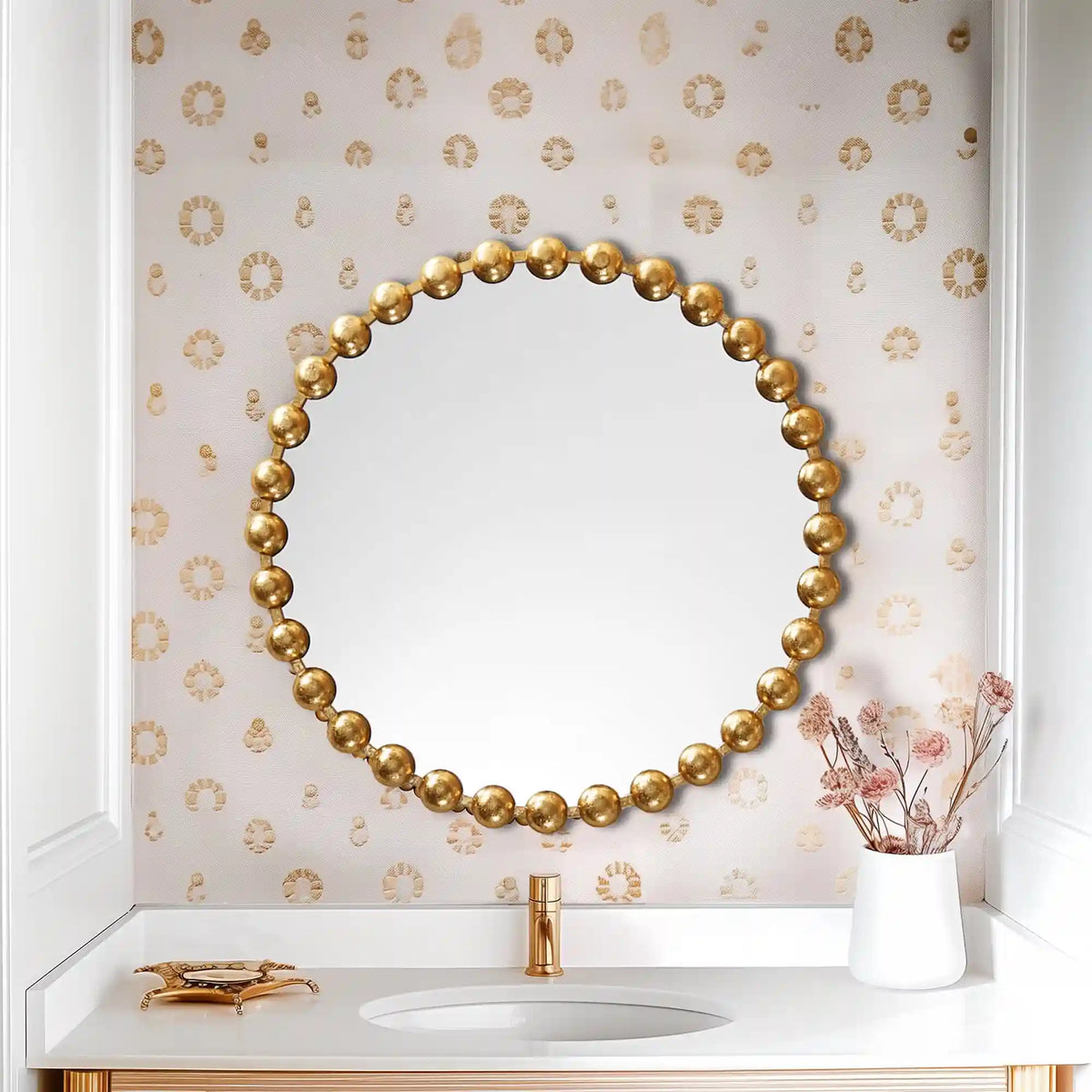 Marlowe 27" / 36" Medium Decorative Round Wall Mirror with Beaded Metal Frame