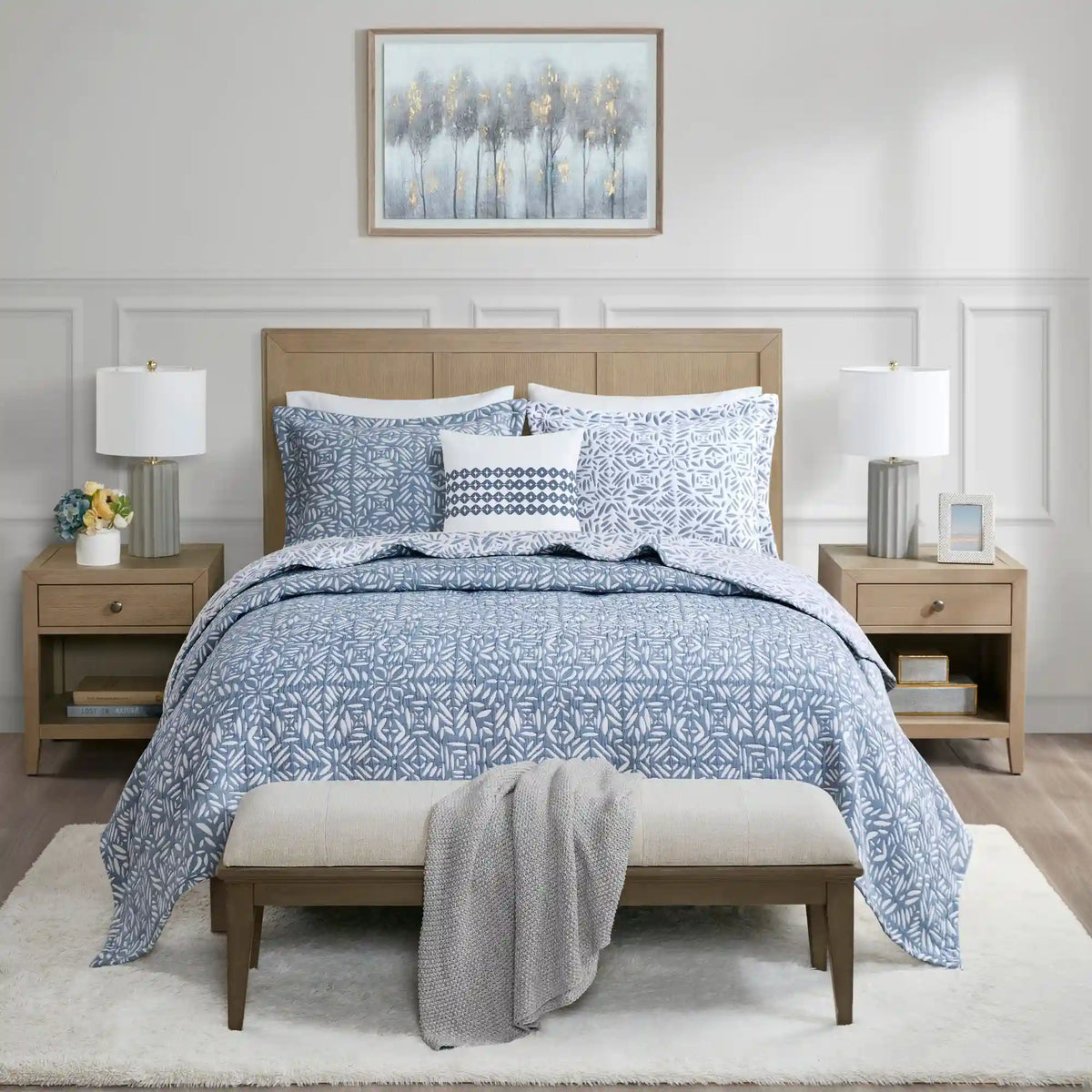 Harmony 4-Piece Oversized Reversible Matelasse Quilt Set with Throw Pillow