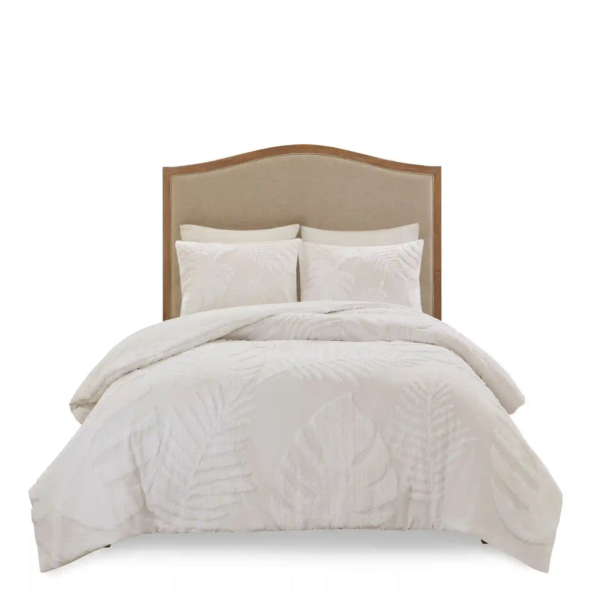 Bahari 3-Piece Tufted Cotton Chenille Palm Duvet Cover Set