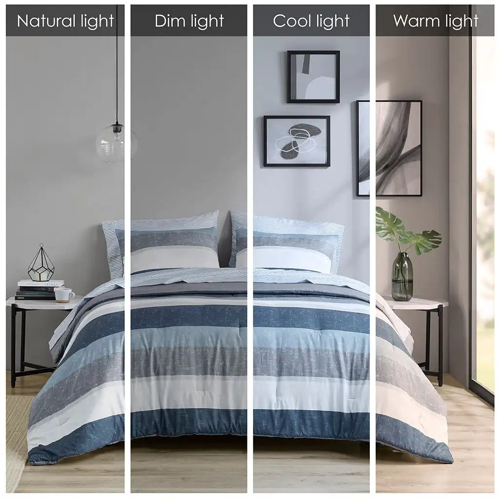 Jaxon Stripe Antimicrobial Comforter Set with Bed Sheets Bed in a Bag