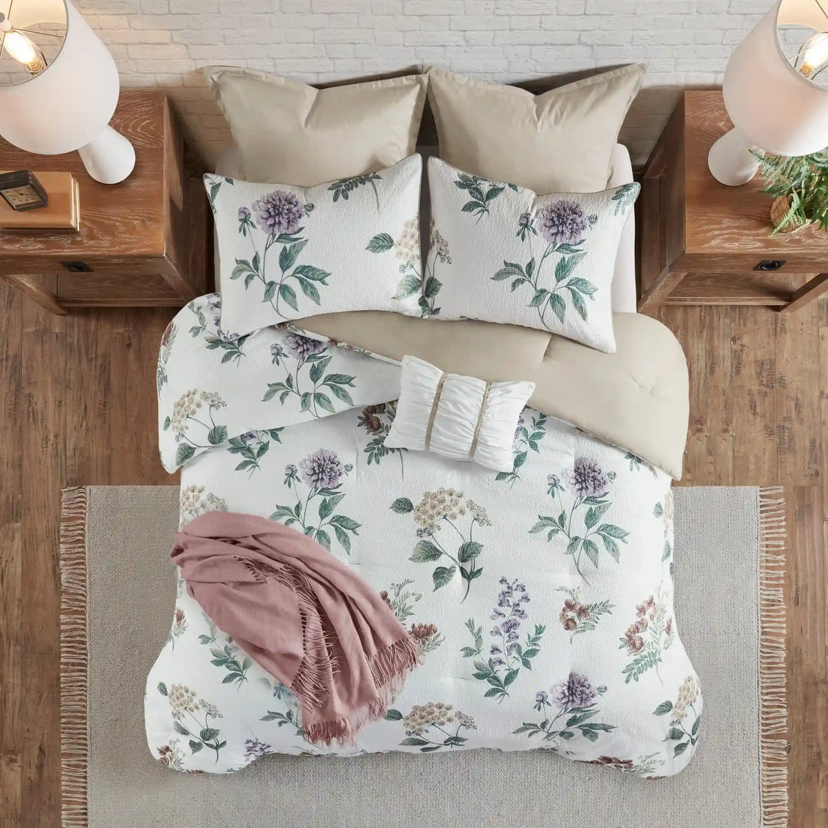 Zennia 7-Piece Printed Seersucker Comforter Set with Throw Blanket