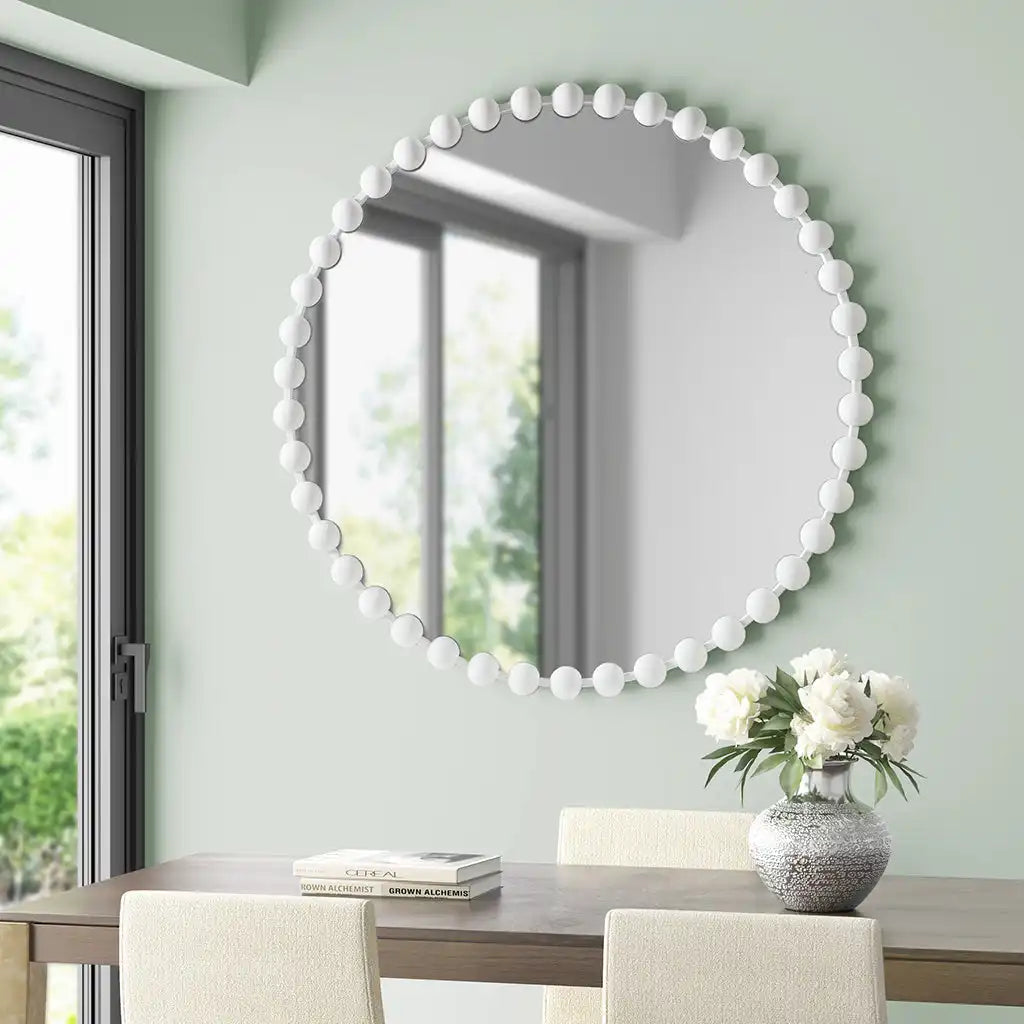 Marlowe 27" / 36" Medium Decorative Round Wall Mirror with Beaded Metal Frame