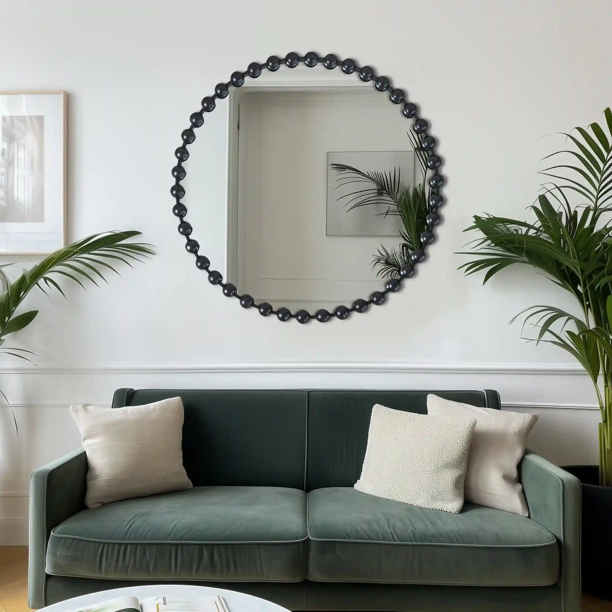Marlowe 27" / 36" Medium Decorative Round Wall Mirror with Beaded Metal Frame