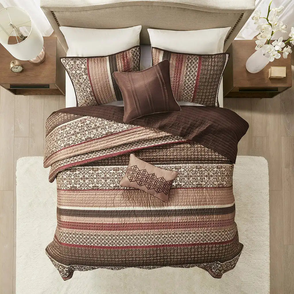 Princeton 5-Piece Jacquard Quilt Set with Throw Pillows
