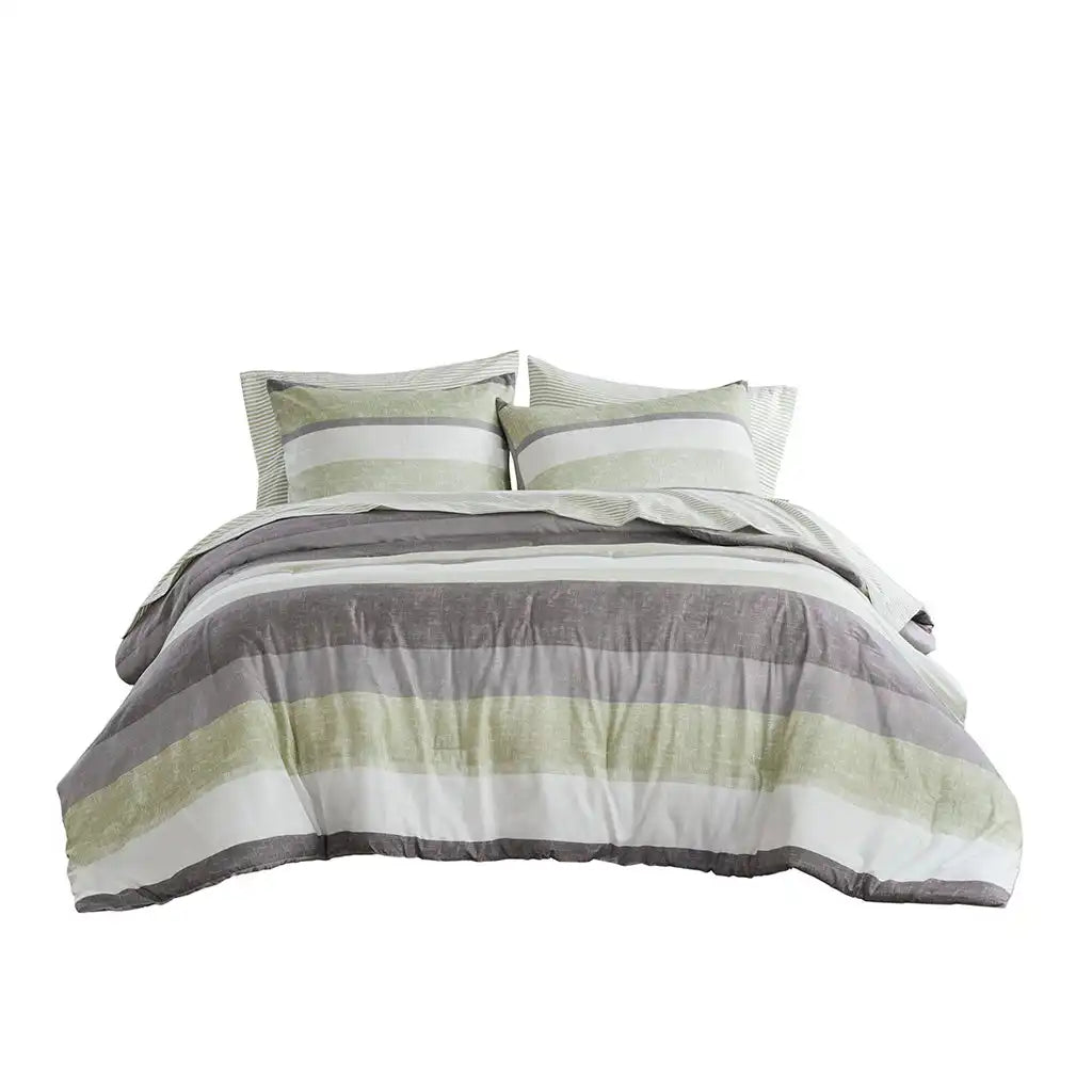 Jaxon Stripe Antimicrobial Comforter Set with Bed Sheets Bed in a Bag
