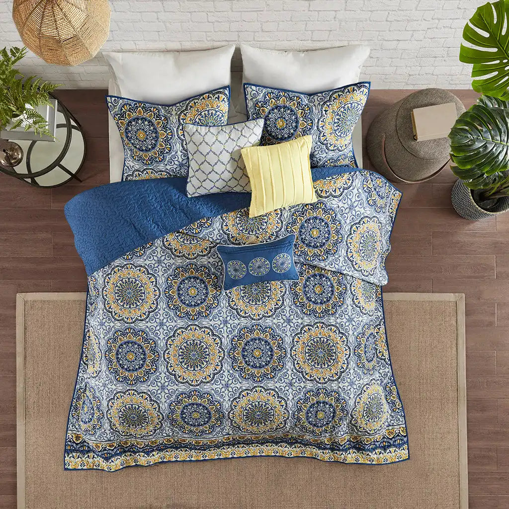 Tangiers 6-Piece Reversible Quilt Set with Throw Pillows