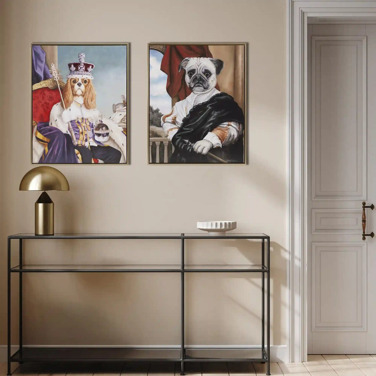 Pet Portrait Captain's Guard Pug Framed Canvas Wall Art