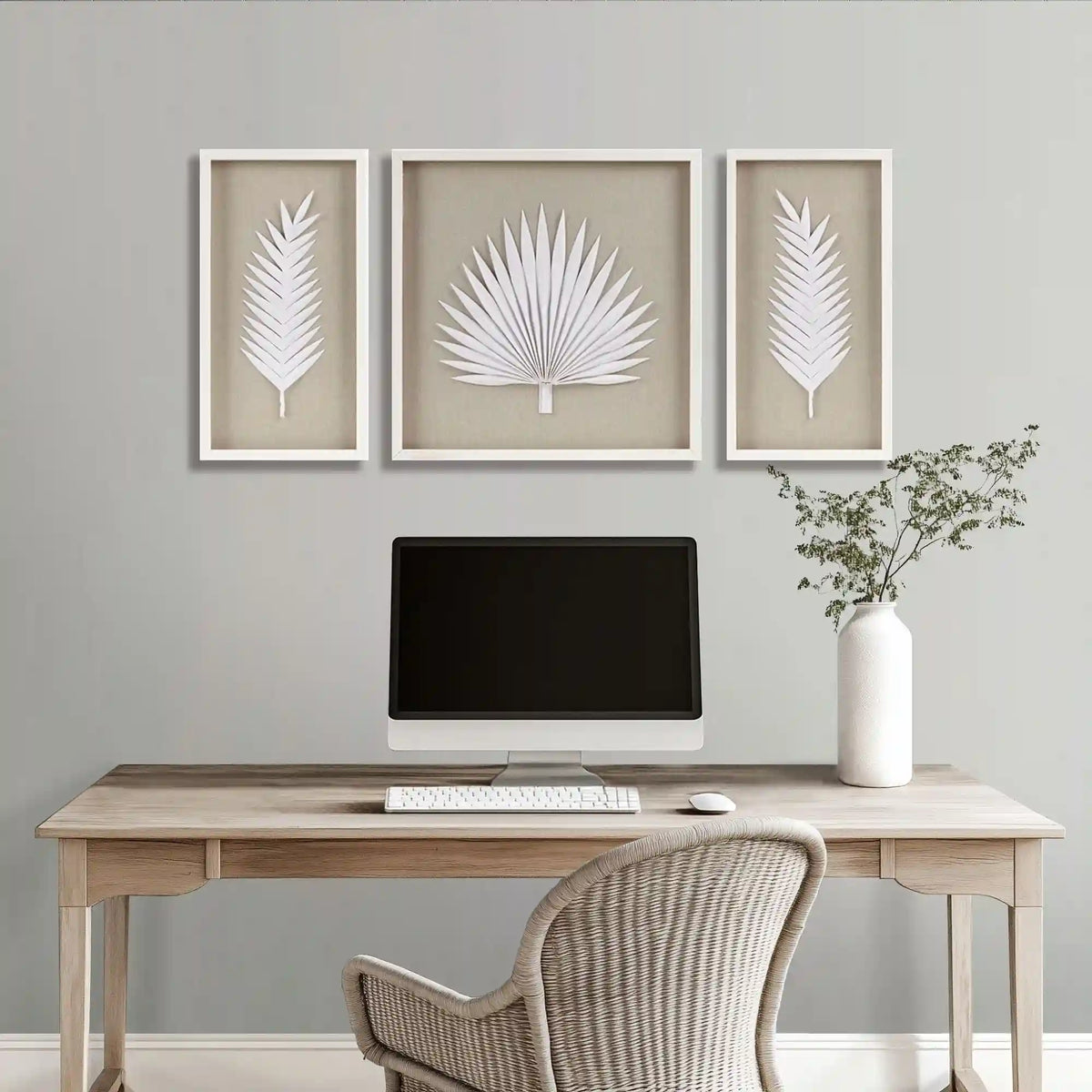 Sabal Framed Rice Paper Palm Leaves 3-Piece Shadowbox Wall Decor Set