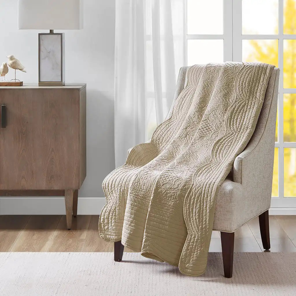 Tuscany Oversized Quilted Antimicrobial Throw with Scalloped Edges