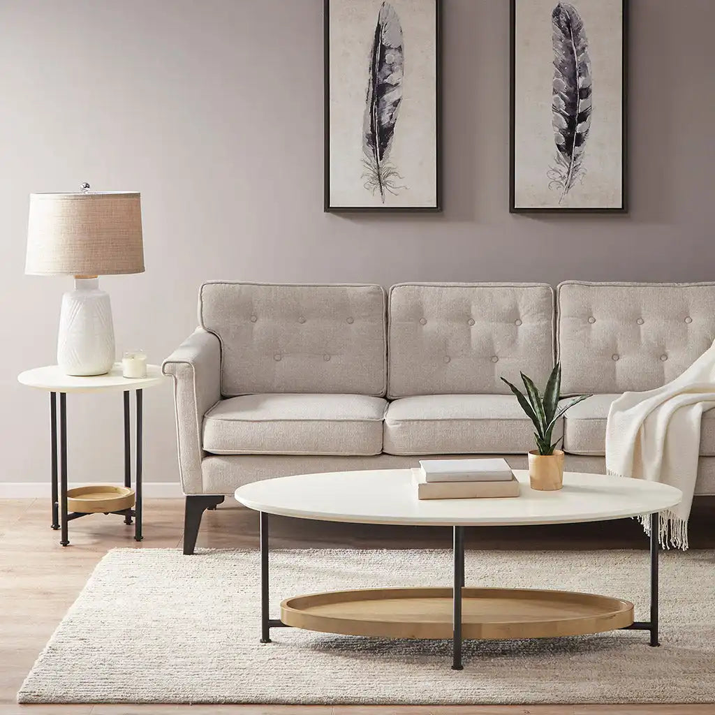 Beaumont 2-Tier Oval Coffee Table with Wood Storage Shelf
