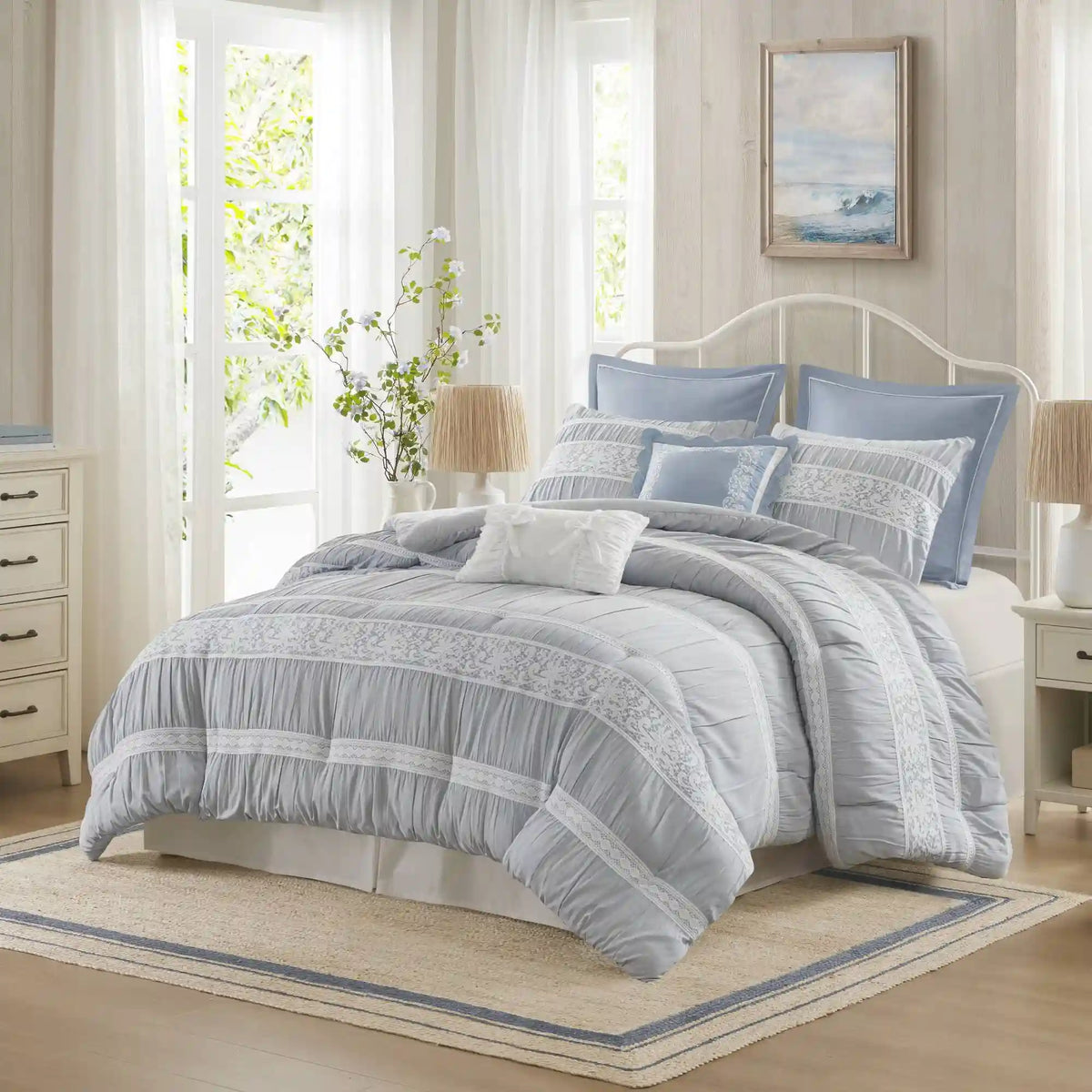 Perryn 7-Piece Jacquard Comforter Set with Decorative Pillow