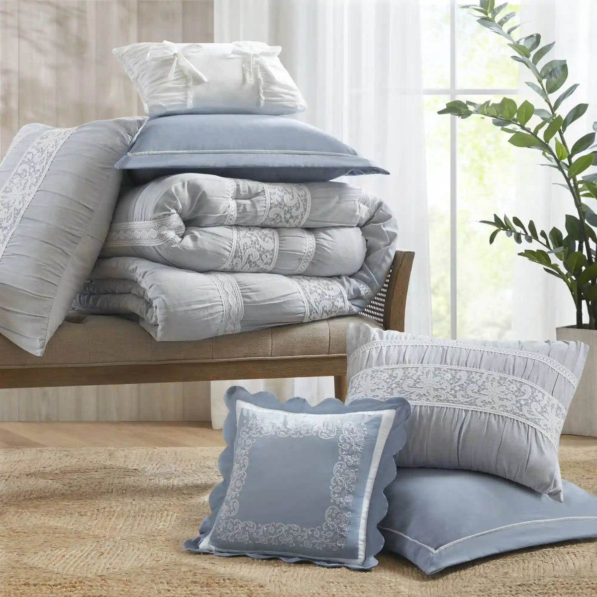 Perryn 7-Piece Jacquard Comforter Set with Decorative Pillow