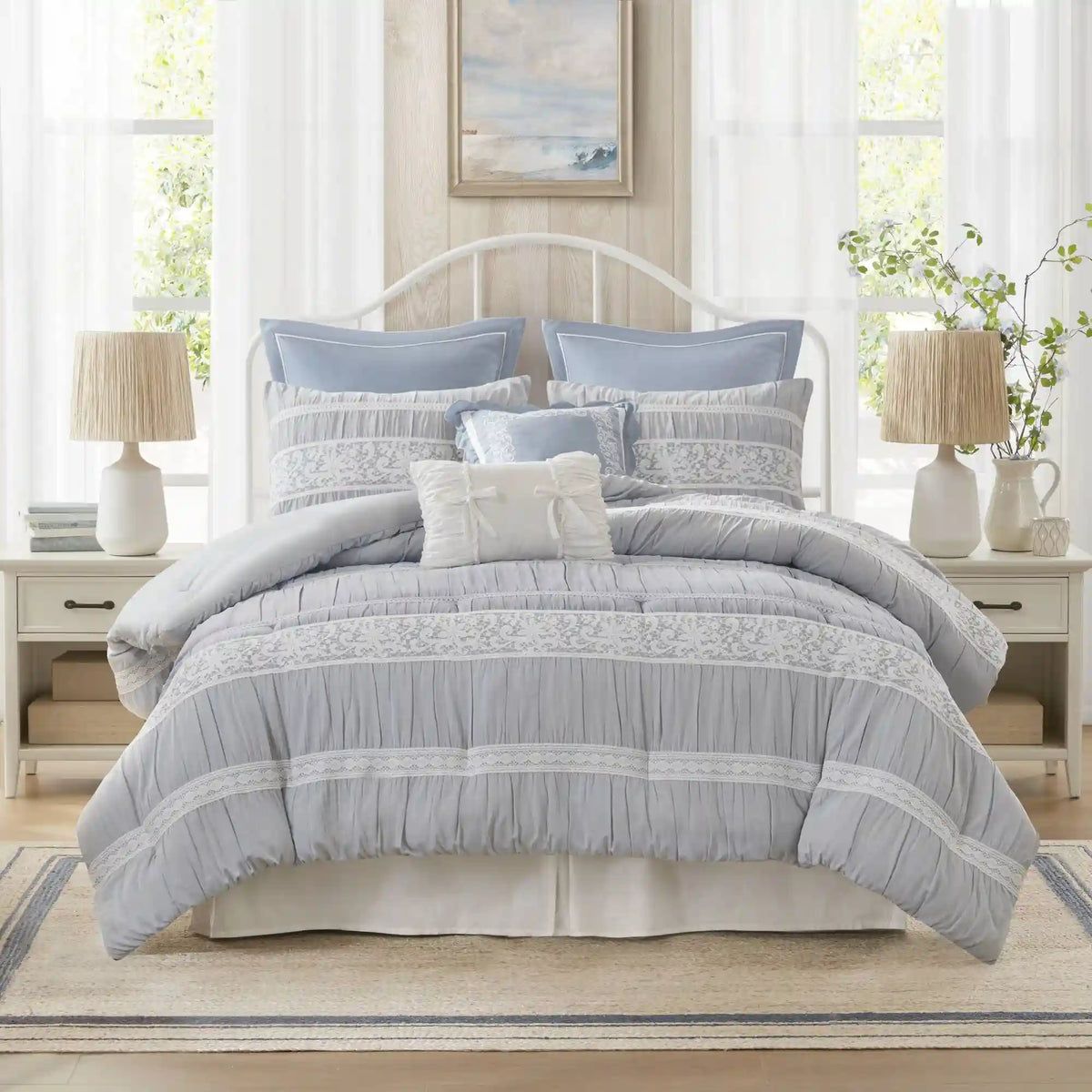 Perryn 7-Piece Jacquard Comforter Set with Decorative Pillow