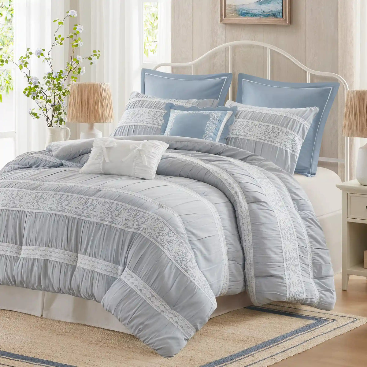 Perryn 7-Piece Jacquard Comforter Set with Decorative Pillow