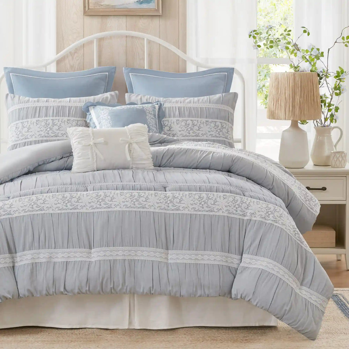 Perryn 7-Piece Jacquard Comforter Set with Decorative Pillow