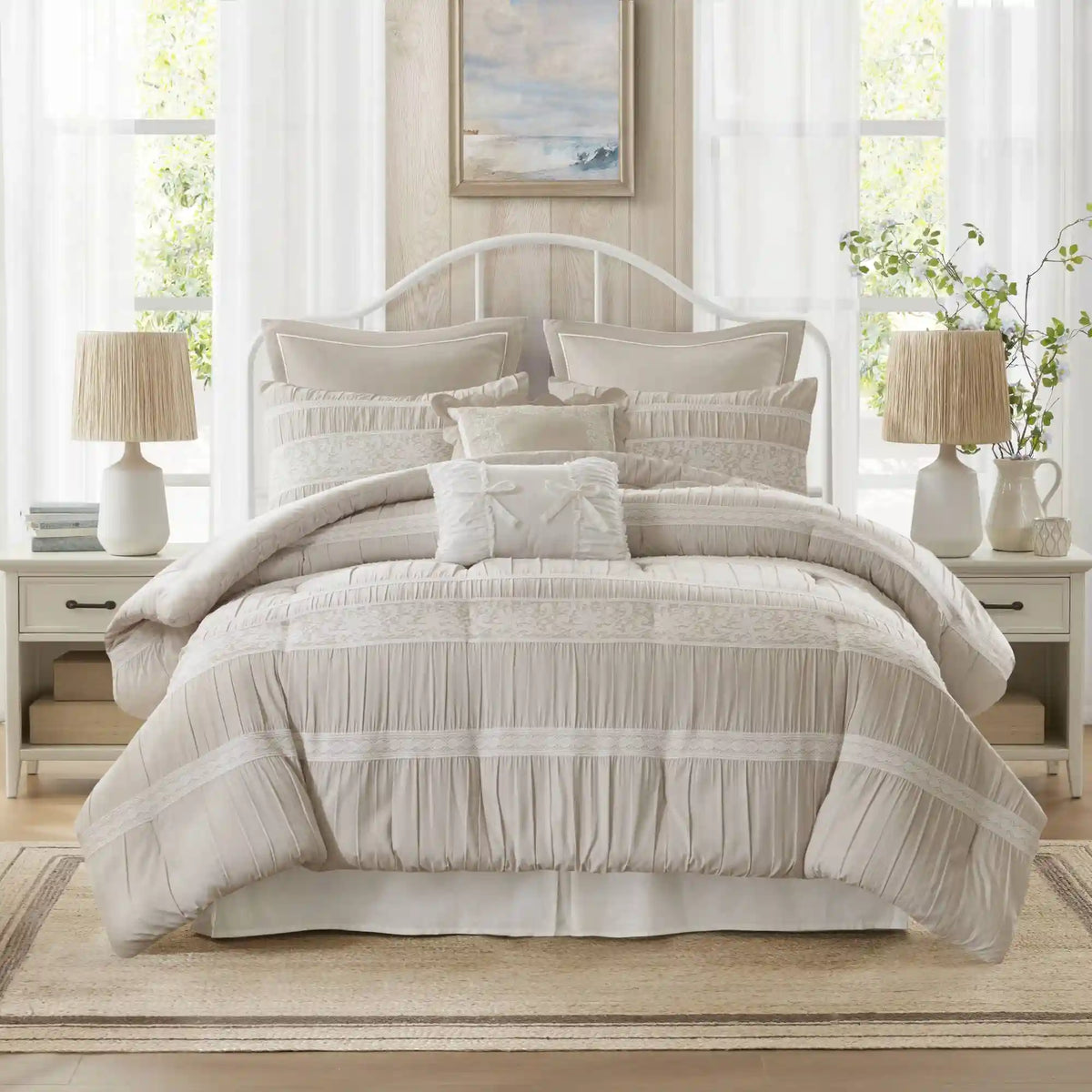 Perryn 7-Piece Jacquard Comforter Set with Decorative Pillow