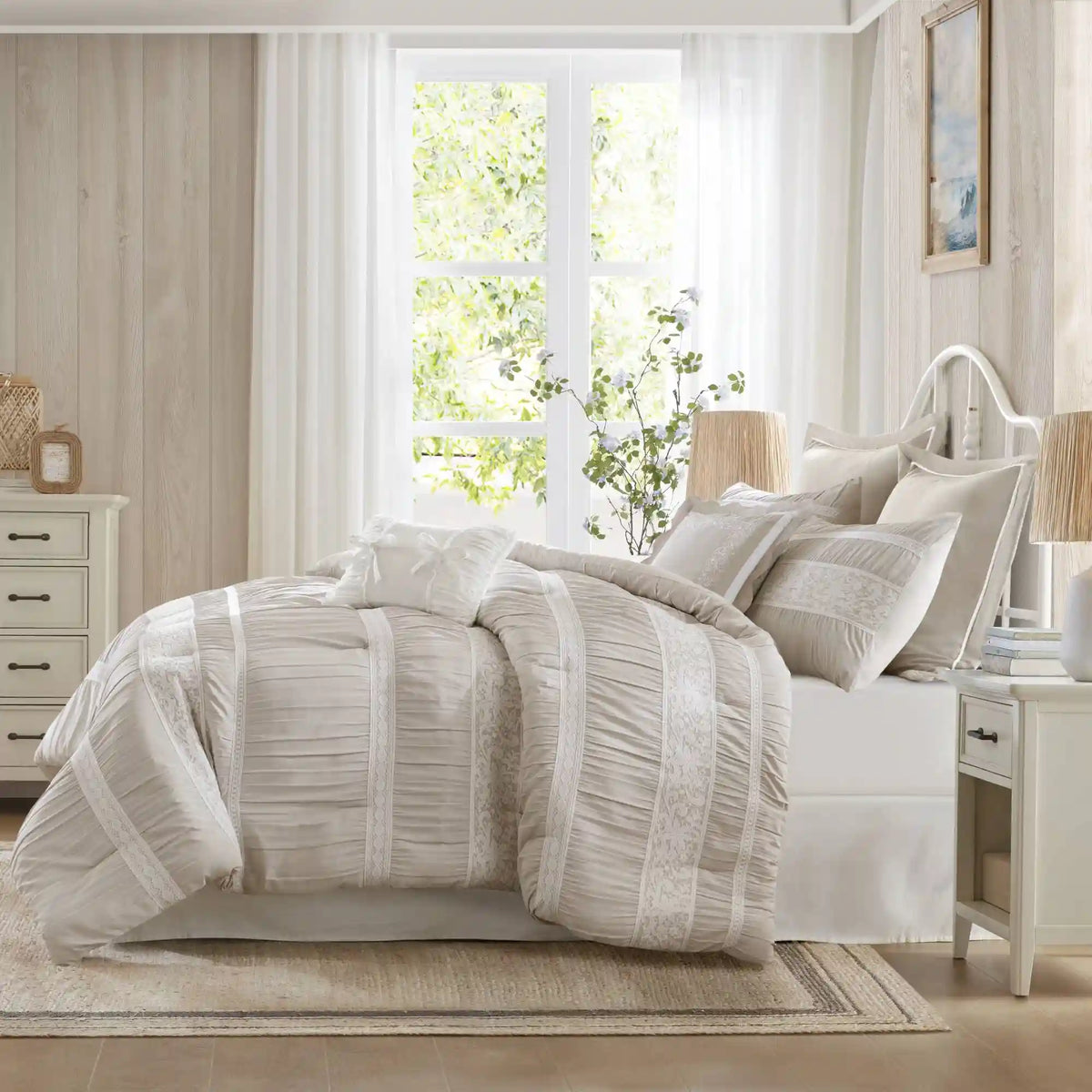 Perryn 7-Piece Jacquard Comforter Set with Decorative Pillow