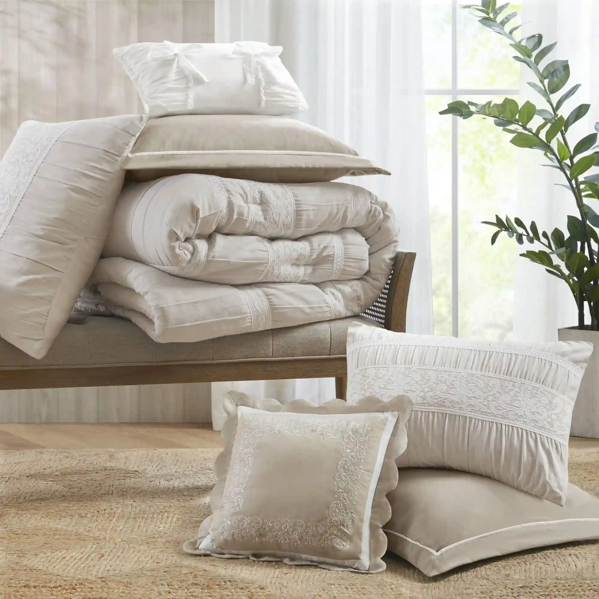 Perryn 7-Piece Jacquard Comforter Set with Decorative Pillow