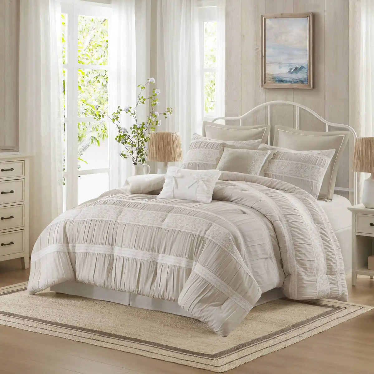 Perryn 7-Piece Jacquard Comforter Set with Decorative Pillow