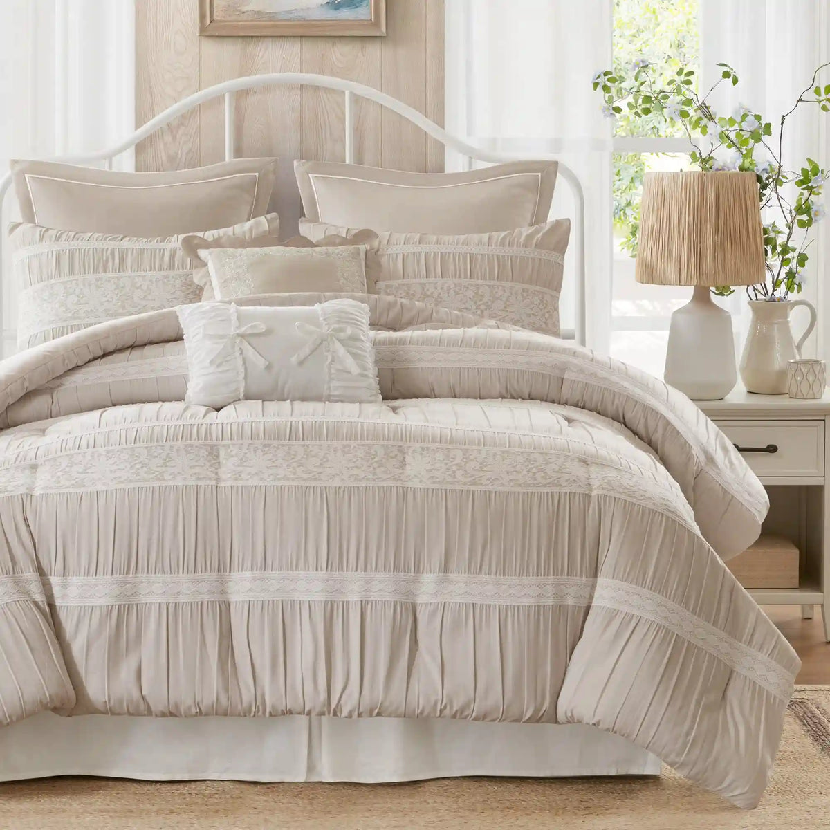 Perryn 7-Piece Jacquard Comforter Set with Decorative Pillow
