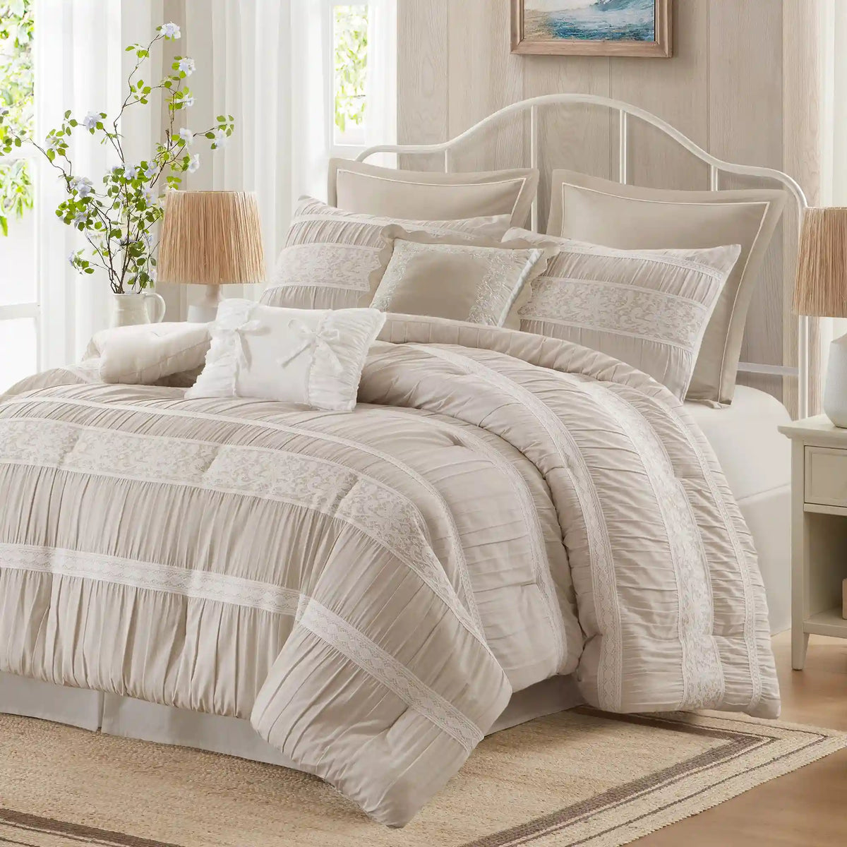 Perryn 7-Piece Jacquard Comforter Set with Decorative Pillow